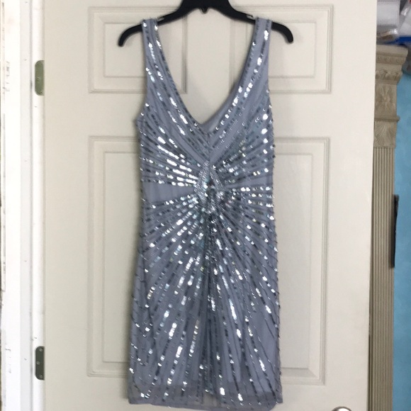 Aidan Mattox Blue Embellished Sleeveless Cocktail - Picture 1 of 6